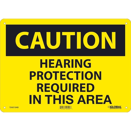 Global Industrial Caution Hearing Protection Required In This Area, 10x14, Aluminum 724213AB